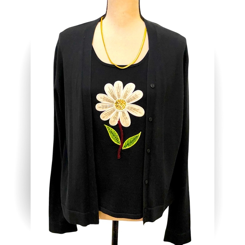 City Silk Russell Kemp Collection Black Sweater Set + Flower Sz L